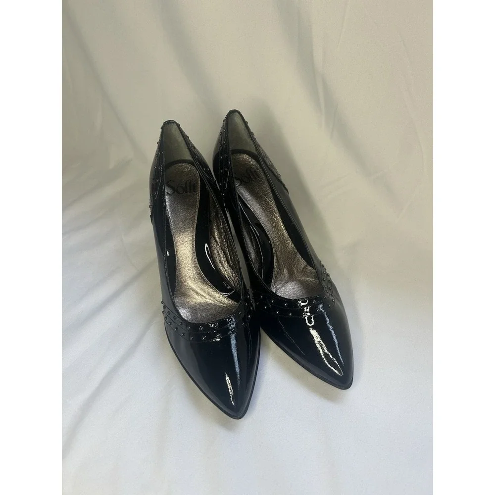 Sofft Womens 8.5 Pumps Black Patent Leather Studded Pointed‎ Toe Stiletto Heels